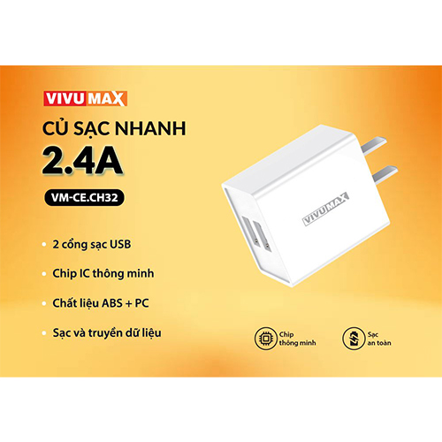 Củ sạc 2 cổng USB Vivumax CH32 5V/2.4A