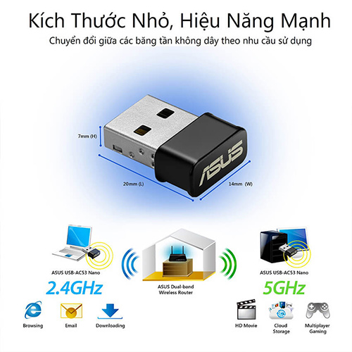 Cạc mạng không dây USB Asus USB-AC53 Nano
