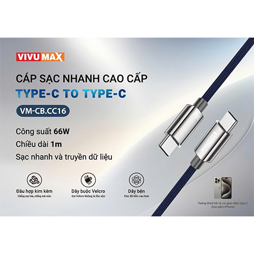 Cáp sạc nhanh Vivumax CC16 C to C 66W