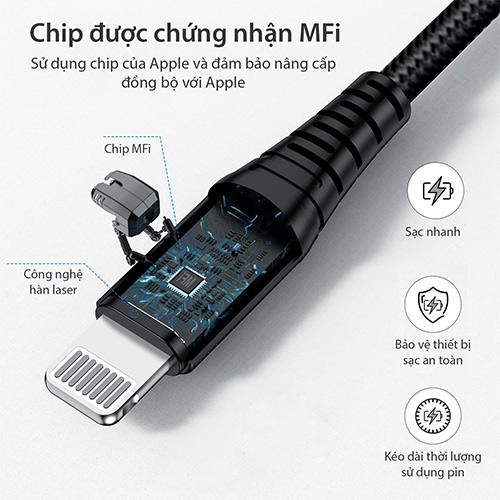 Cáp sạc Bagi C to Lightning (MFI) CCA008 1m