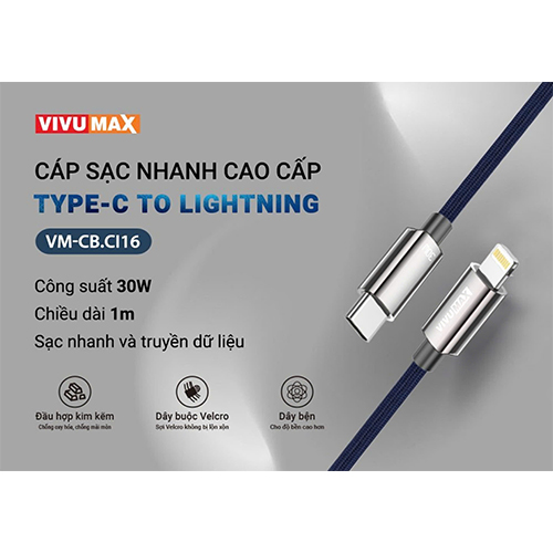 Cáp sạc nhanh Vivumax CI16 C to Lightning 30W