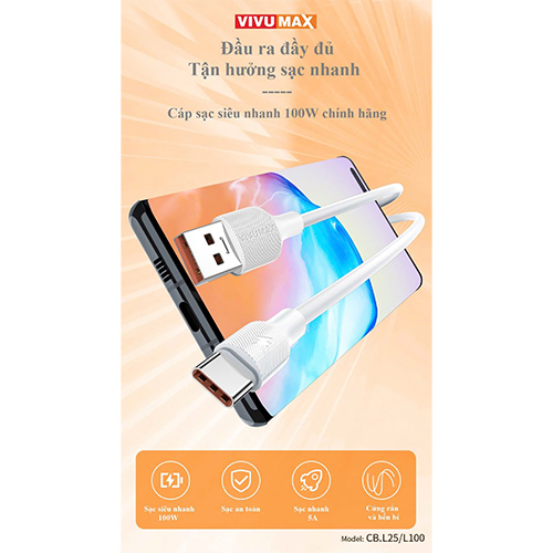 Cáp sạc nhanh Vivumax L100c Type C 1M