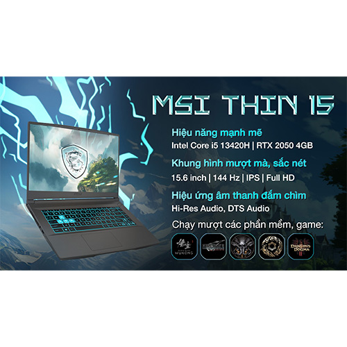 MTXT MSI Gaming Thin 15 B13UCX i5 13420H/16GB/512GB/4GB RTX2050/144Hz/Balo/Win11